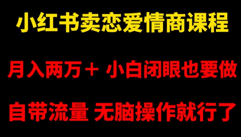 小红书卖恋爱情商课程，月入两万＋，小白闭眼也要做，自带流量，无脑操作就行了【揭秘】-第一资源站