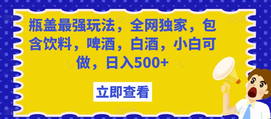 瓶盖最强玩法，全网独家，包含饮料，啤酒，白酒，小白可做，日入500+【揭秘】-第一资源站