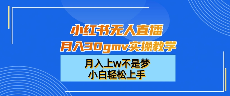 小红书无人直播月入30gmv实操教学，月入上w不是梦，小白轻松上手【揭秘】-第一资源站