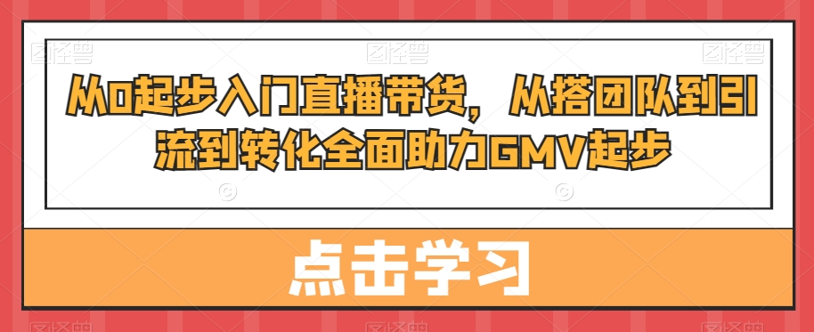 从0起步入门直播带货，​从搭团队到引流到转化全面助力GMV起步-第一资源站