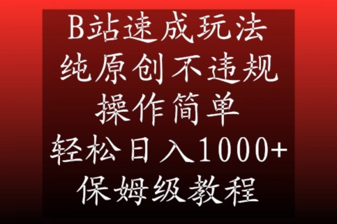 B站速成玩法，纯原创不违规，操作简单，轻松日入1000+，保姆级教程【揭秘】-第一资源站