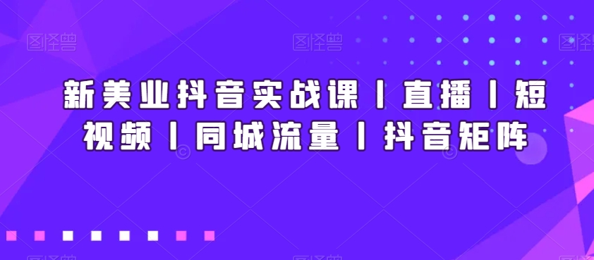 新美业抖音实战课丨直播丨短视频丨同城流量丨抖音矩阵-第一资源站