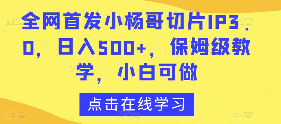 全网首发小杨哥切片IP3.0，日入500+，保姆级教学，小白可做【揭秘】-第一资源站