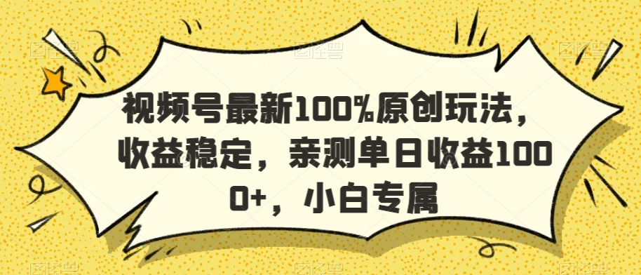 视频号最新100%原创玩法，收益稳定，亲测单日收益1000+，小白专属【揭秘】-第一资源站