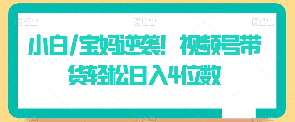 小白/宝妈逆袭！视频号带货轻松日入4位数【揭秘】-第一资源站