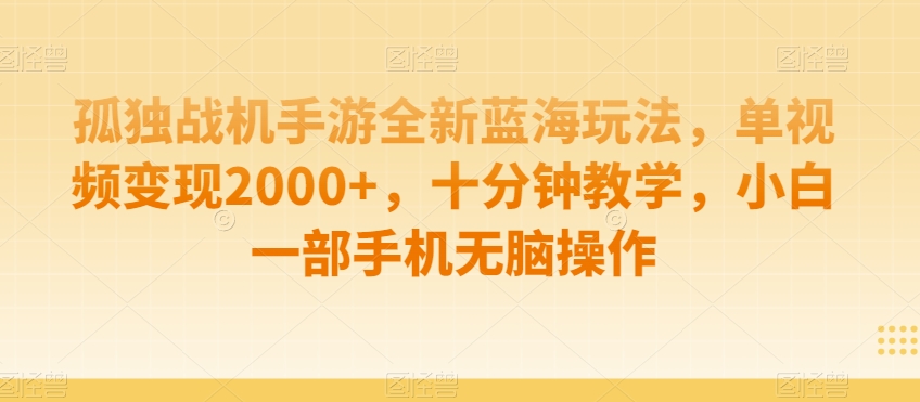 孤独战机手游全新蓝海玩法，单视频变现2000+，十分钟教学，小白一部手机无脑操作【揭秘】-第一资源站