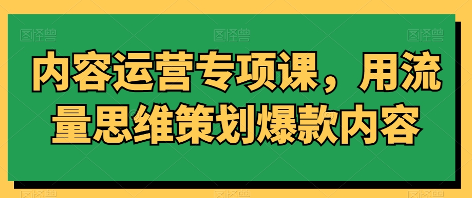 内容运营专项课，用流量思维策划爆款内容-第一资源站