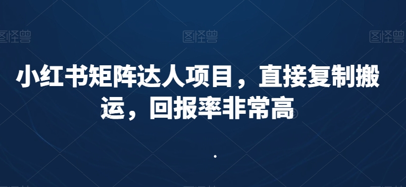 小红书矩阵达人项目，直接复制搬运，回报率非常高-第一资源站