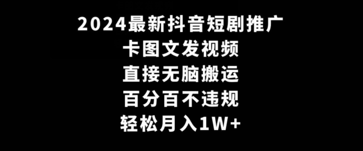 2024最新抖音短剧推广，卡图文发视频，直接无脑搬，百分百不违规，轻松月入1W+【揭秘】-第一资源站