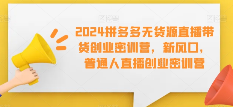 2024拼多多无货源直播带货创业密训营，新风口，普通人直播创业密训营-第一资源站