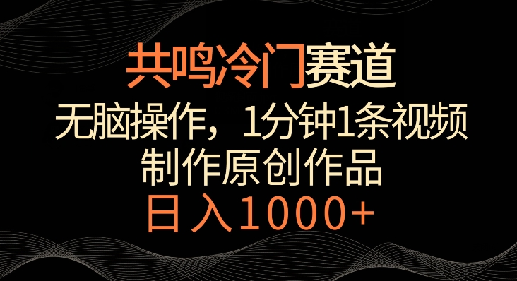 共鸣冷门赛道，无脑操作，一分钟一条视频，日入1000+【揭秘】-第一资源站