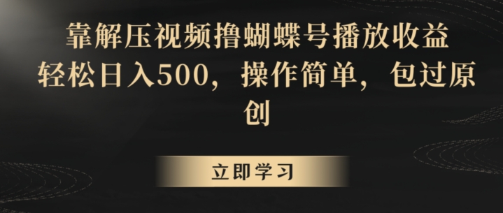 靠解压视频撸蝴蝶号播放收益，轻松日入500，操作简单，包过原创【揭秘】-第一资源站