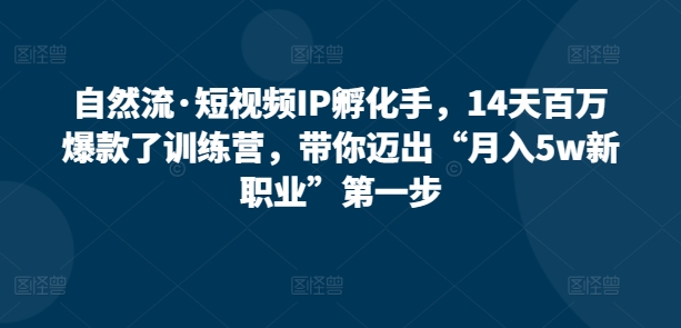 自然流·短视频IP孵化手，14天百万爆款了训练营，带你迈出“月入5w新职业”第一步-第一资源站