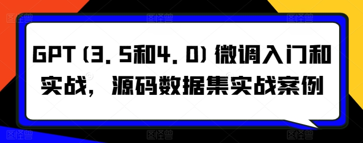 GPT(3.5和4.0)微调入门和实战，源码数据集实战案例-第一资源站