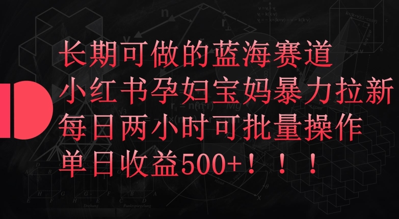 长期可做的蓝海赛道，小红书孕妇宝妈暴力拉新玩法，每日两小时可批量操作，单日收益500+【揭秘】-第一资源站