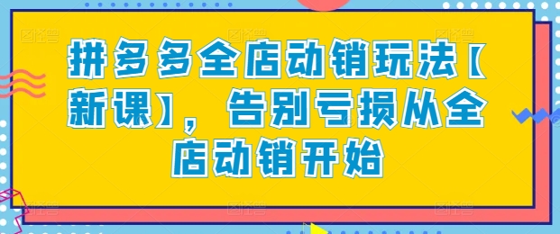 拼多多全店动销玩法【新课】，告别亏损从全店动销开始-第一资源站