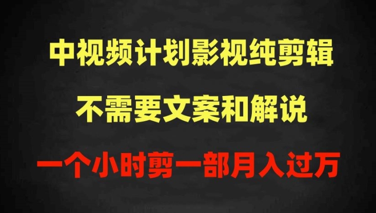 中视频计划影视纯剪辑，不需要文案和解说，一个小时剪一部，100%过原创月入过万【揭秘】-第一资源站