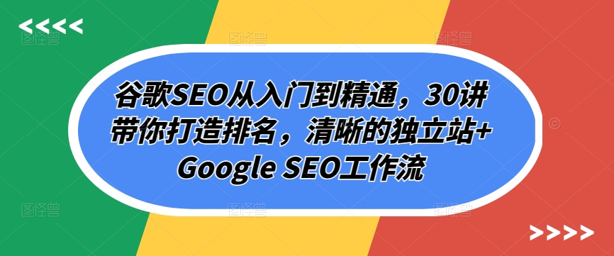 谷歌SEO从入门到精通，30讲带你打造排名，清晰的独立站+Google SEO工作流-第一资源站