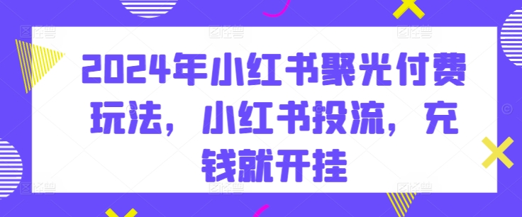 2024年小红书聚光付费玩法，小红书投流，充钱就开挂-第一资源站