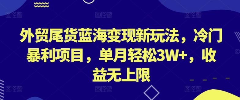 外贸尾货蓝海变现新玩法，冷门暴利项目，单月轻松3W+，收益无上限【揭秘】-第一资源站