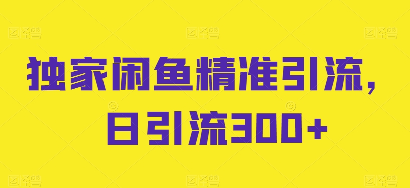 独家闲鱼精准引流，日引流300+【揭秘】-第一资源站