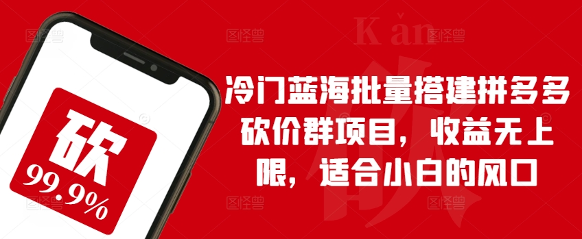 冷门蓝海批量搭建拼多多砍价群项目，收益无上限，适合小白的风口【揭秘】-第一资源站