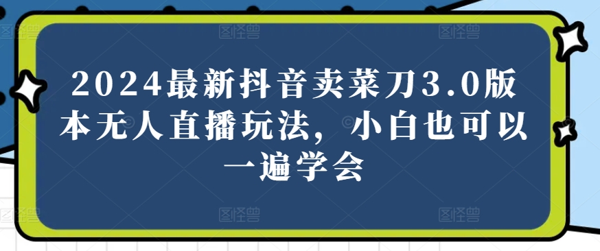 2024最新抖音卖菜刀3.0版本无人直播玩法，小白也可以一遍学会【揭秘】-第一资源站