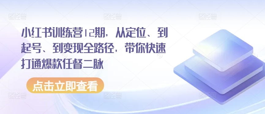 小红书训练营12期，从定位、到起号、到变现全路径，带你快速打通爆款任督二脉-第一资源站