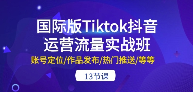 国际版Tiktok抖音运营流量实战班：账号定位/作品发布/热门推送/等等-13节-第一资源站