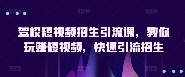 驾校短视频招生引流课，教你玩赚短视频，快速引流招生-第一资源站