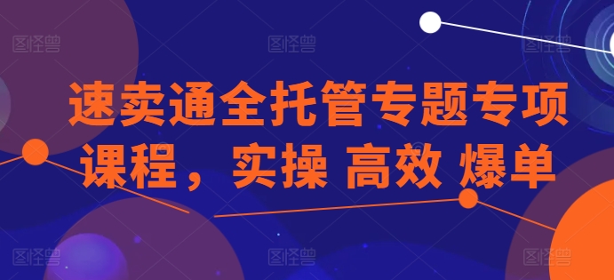 速卖通全托管专题专项课程，实操 高效 爆单-第一资源站