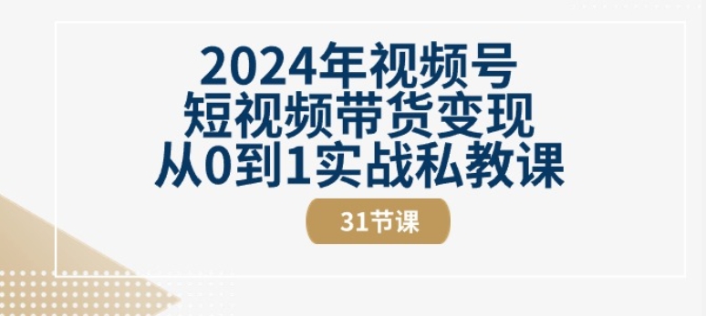 2024年视频号短视频带货变现从0到1实战私教课(31节视频课)-第一资源站