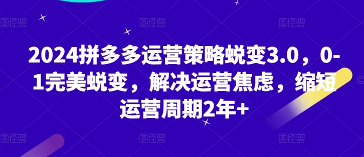 2024拼多多运营策略蜕变3.0，0-1完美蜕变，解决运营焦虑，缩短运营周期2年+-第一资源站