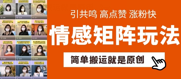 简单搬运，情感矩阵玩法，涨粉速度快，可带货，可起号【揭秘】-第一资源站