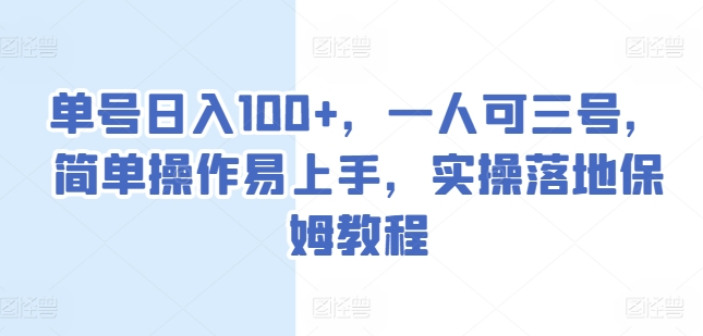 单号日入100+，一人可三号，简单操作易上手，实操落地保姆教程【揭秘】-第一资源站