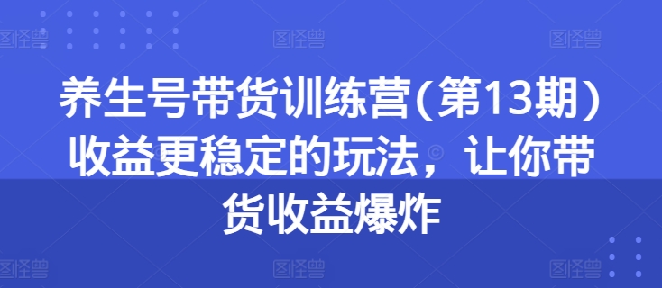 养生号带货训练营(第13期)收益更稳定的玩法，让你带货收益爆炸-第一资源站