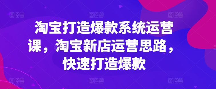 淘宝打造爆款系统运营课，淘宝新店运营思路，快速打造爆款-第一资源站