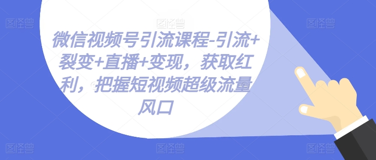 微信视频号引流课程-引流+裂变+直播+变现，获取红利，把握短视频超级流量风口-第一资源站