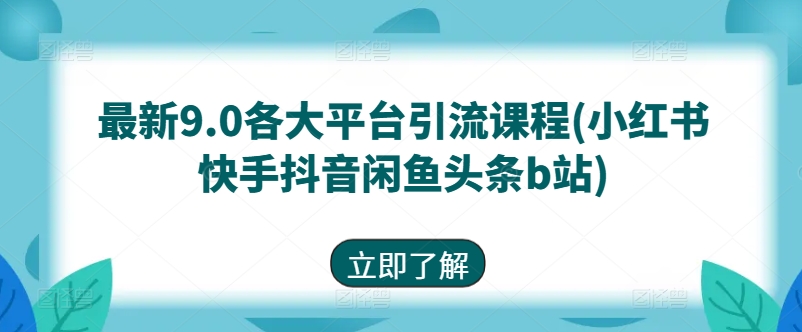 最新9.0各大平台引流课程(小红书快手抖音闲鱼头条b站)-第一资源站