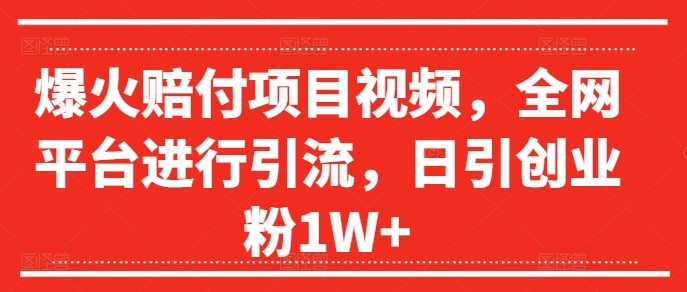 爆火赔付项目视频，全网平台进行引流，日引创业粉1W+【揭秘】-第一资源站