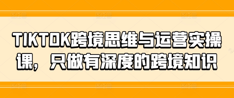 TIKTOK跨境思维与运营实操课，只做有深度的跨境知识-第一资源站