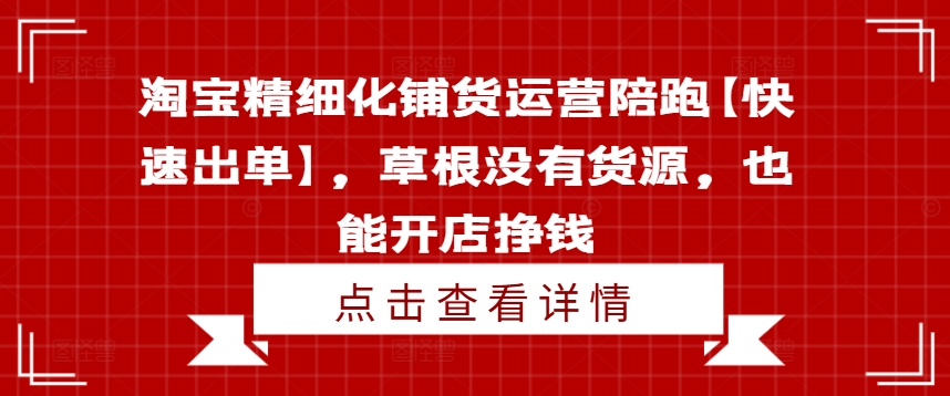 淘宝精细化铺货运营陪跑【快速出单】，草根没有货源，也能开店挣钱-第一资源站