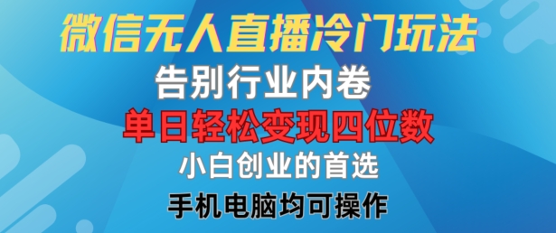 微信无人直播冷门玩法，告别行业内卷，单日轻松变现四位数，小白的创业首选【揭秘】-第一资源站