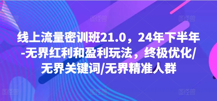 线上流量密训班21.0，24年下半年-无界红利和盈利玩法，终极优化/无界关键词/无界精准人群-第一资源站