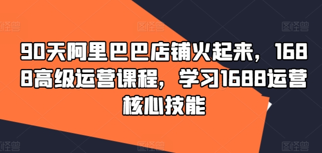 90天阿里巴巴店铺火起来，1688高级运营课程，学习1688运营核心技能-第一资源站