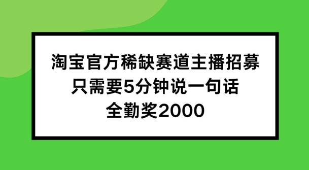 淘宝官方稀缺赛道主播招募 ，只需要5分钟说一句话， 全勤奖2000【揭秘】-第一资源站