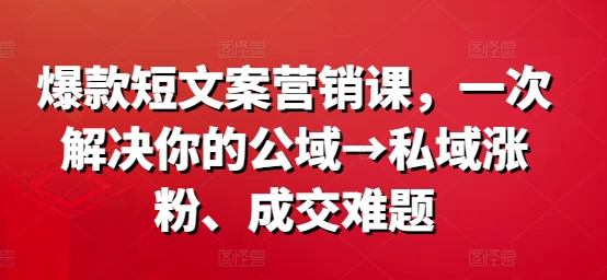 爆款短文案营销课，一次解决你的公域→私域涨粉、成交难题-第一资源站