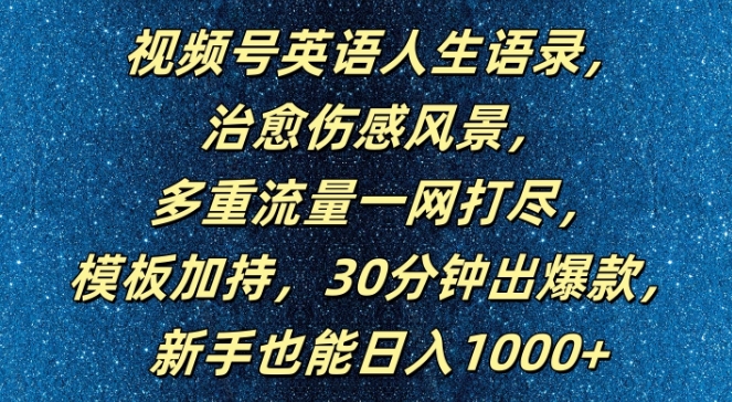 视频号英语人生语录，多重流量一网打尽，模板加持，30分钟出爆款，新手也能日入1000+【揭秘】-第一资源站