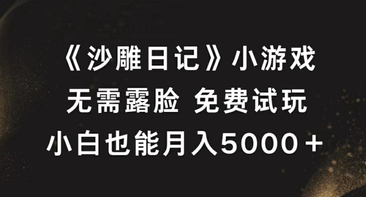 《沙雕日记》小游戏，无需露脸免费试玩，小白也能月入5000+【揭秘】-第一资源站