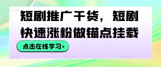 短剧推广干货，短剧快速涨粉做锚点挂载-第一资源站